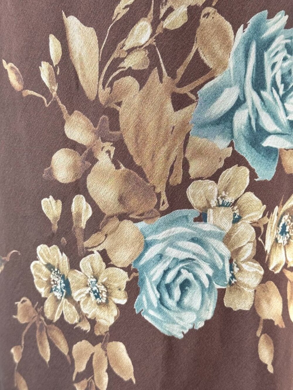 Vtg Y2K Jessica Howard Brown & Blue Floral Chiffon Asymmetrical Dress Cowl Neck - Picture 7 of 9
